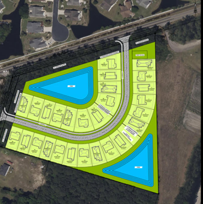 Aerial view of the land where Marlowe Village will be built, next to Freewoods Farm