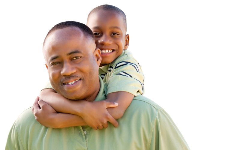 Happy,African,American,Man,And,Child,Isolated,On,A,White